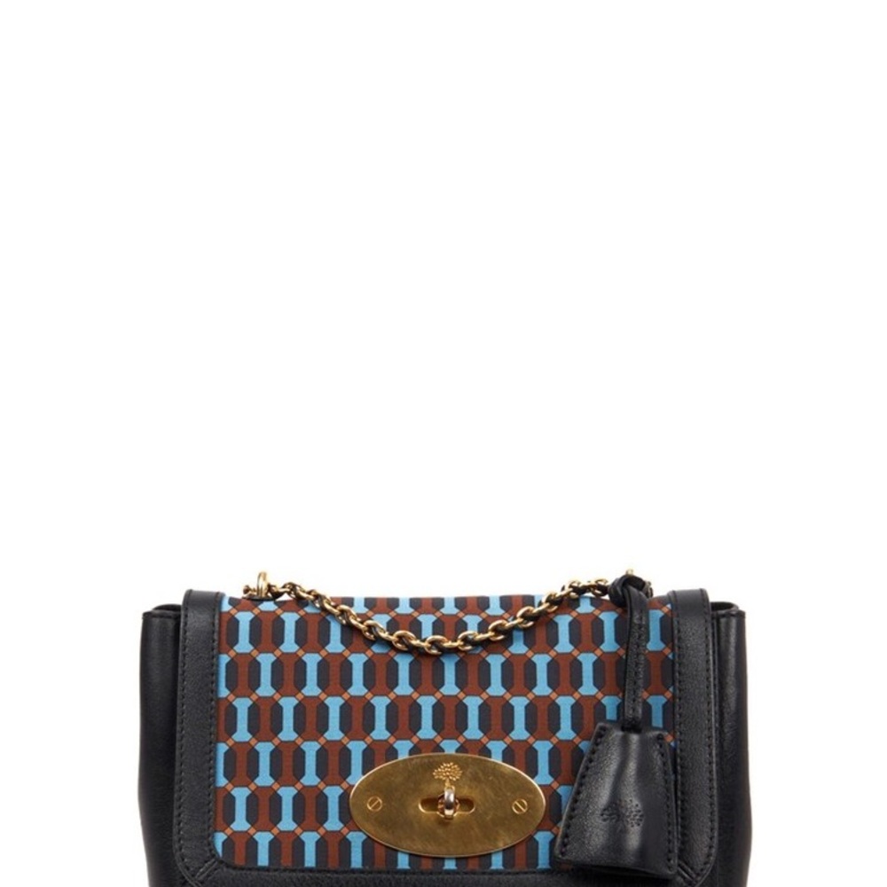 Mulberry Lily Geometric Blue and Brown Bag with Gold Accent - Picture 2 of 9
